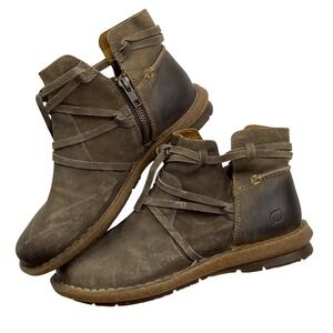 Born tarkiln Brown Leather Suede Tie Ankle Boots Booties F59122 Size 8/39 women
